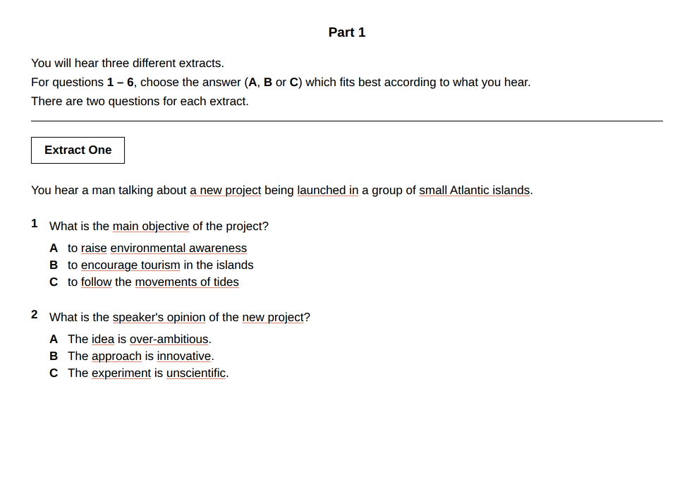 Succeed the C2 Proficiency Listening Test: Complete 2025 Guide 2 Part 1 with underlined key words