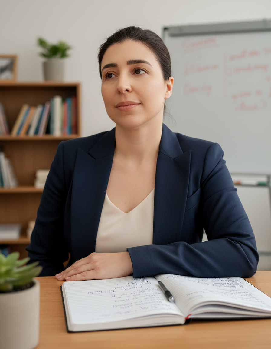 English teacher walking the talk by studying advanced English and reflecting on their own language learning process.