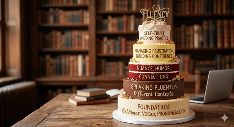 “I’ve Finished My English Course… So Why Don’t I Feel Fluent?” 7 Finished my English course but I don't feel fluent yet. Think of your English journey as a wedding cake